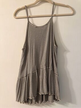 American Eagle Black and Cream Striped Ribbed Tank
